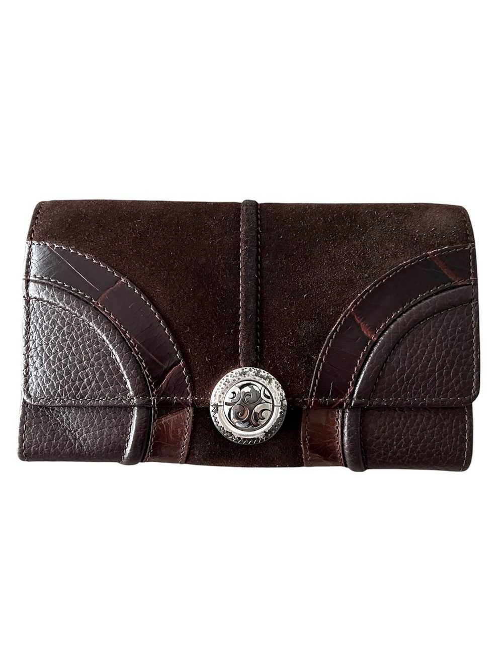 Brighton Sophie’s Circle Brown Suede & Leather Tri-Fold Wallet Clutch Organizer